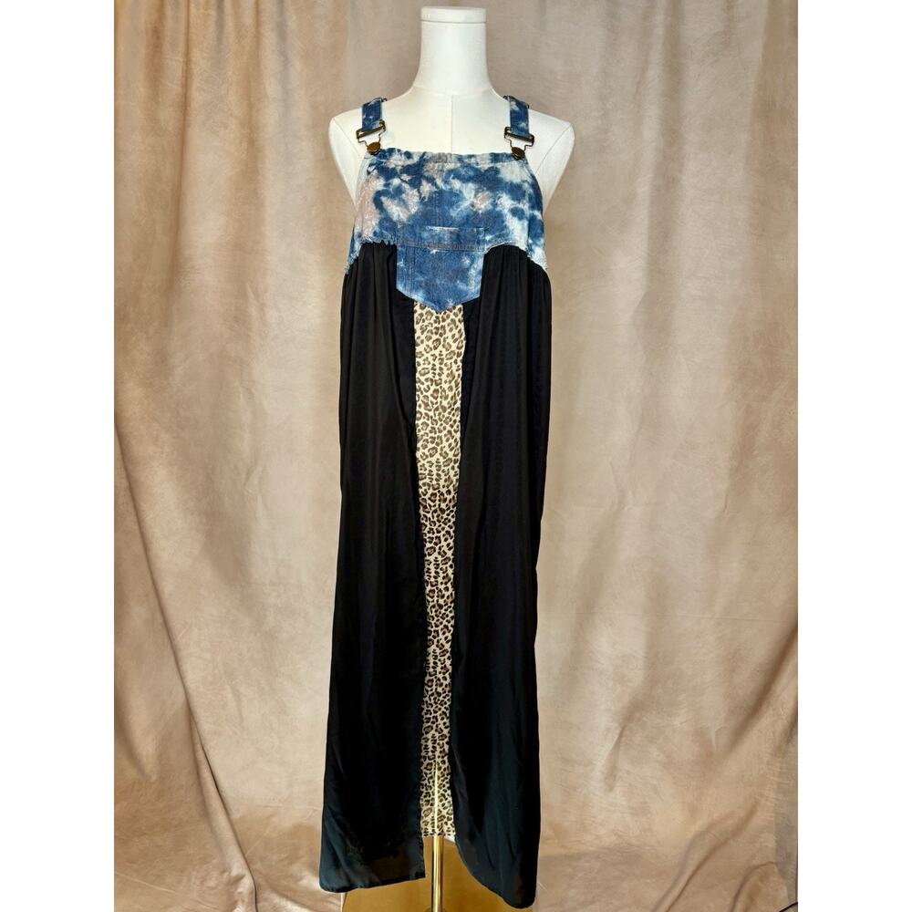 A Rare Bind Patchwork Overall Dress Boho Denim Maxi Jumper S/M